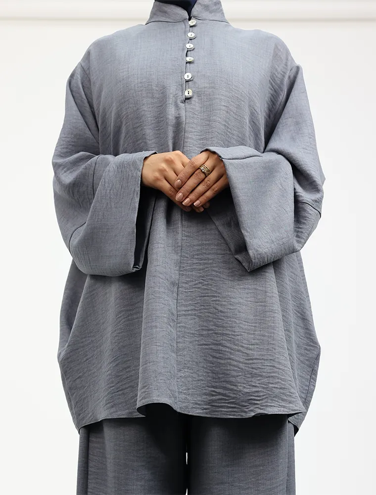 Denim Linen Feel Button Detail Co Ord Set